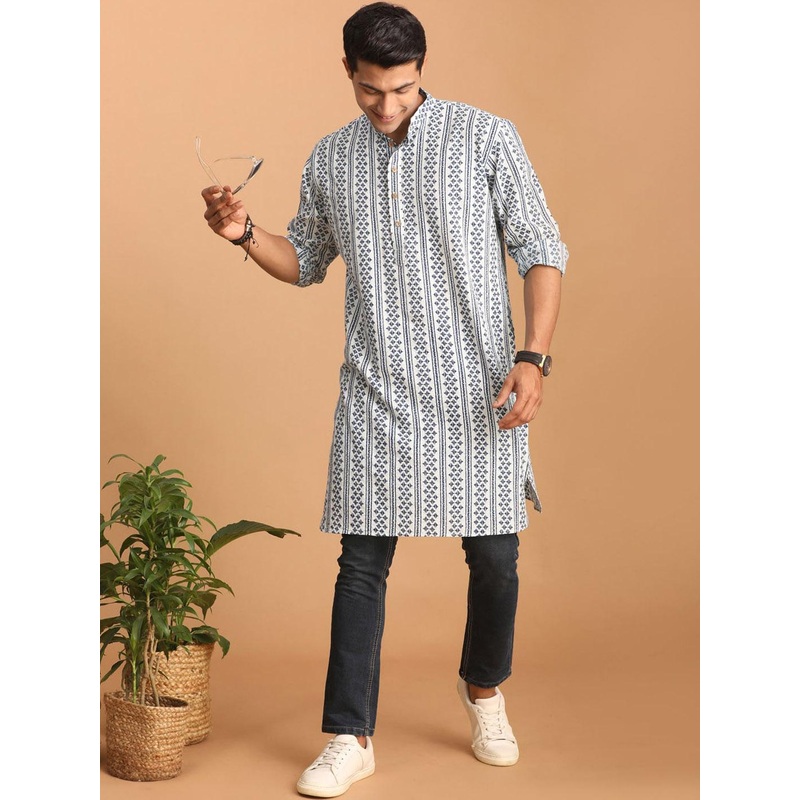 VASTRAMAY Geometric Printed Cotton Sustainable Kurta
