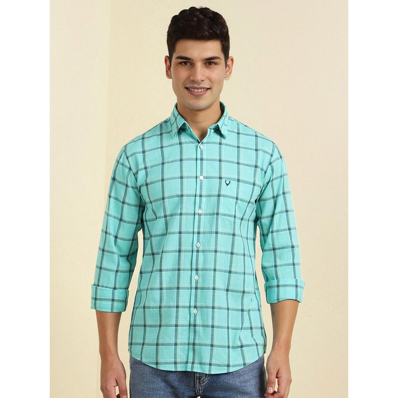 Allen Solly Men Spread Collar Windowpane Checked Cotton Casual Shirt