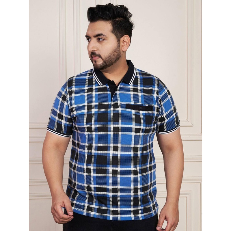 AUSTIVO Checked Printed Polo Collar Pockets Regular Fit T-shirt