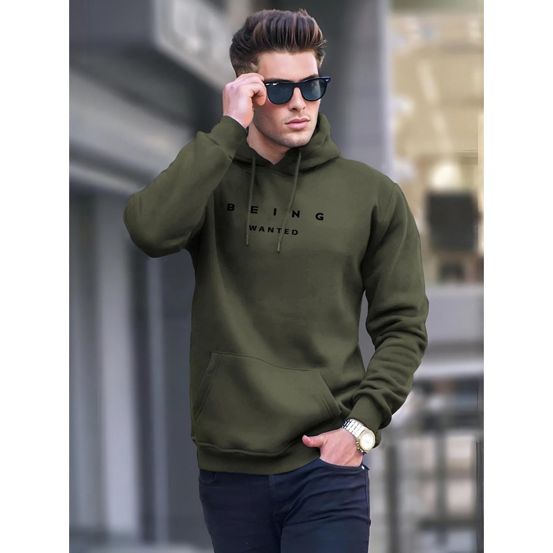 BEING WANTED Typography Printed Hooded Cotton Pullover Sweatshirt