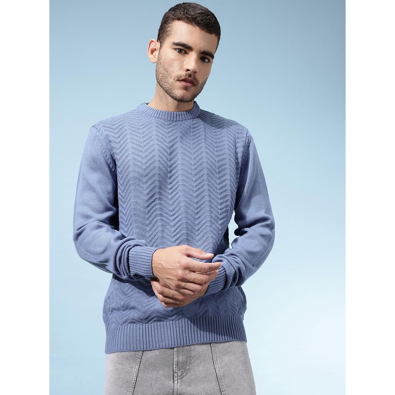 glitchez Chevron Self-Design Round Neck Acrylic Pullover