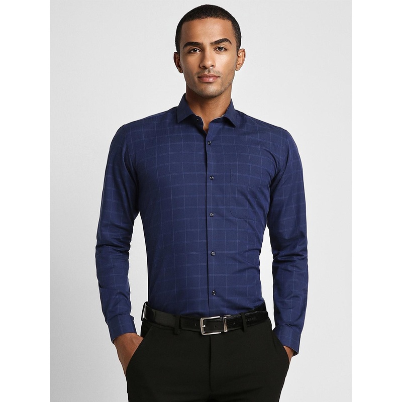 Peter England Men Blue Checked Formal Shirt