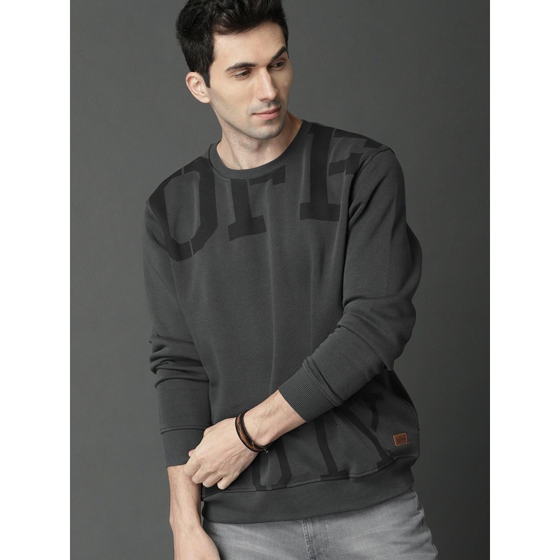 Roadster Men Charcoal Grey Printed Sweatshirt