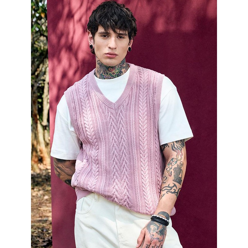 Snitch Bordeaux Men Cable Knitted Sweater Vest