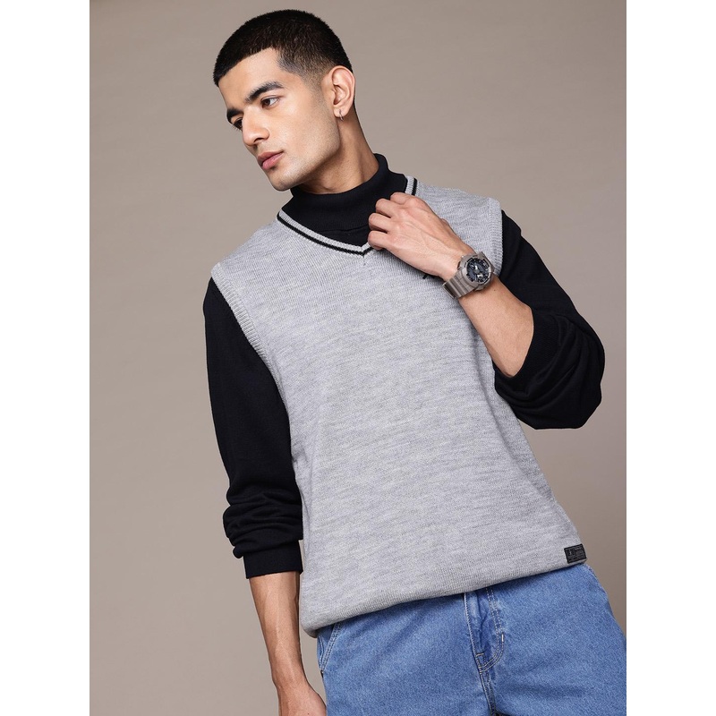 The Roadster Lifestyle Co. Embroidered Detail Acrylic Sweater Vest