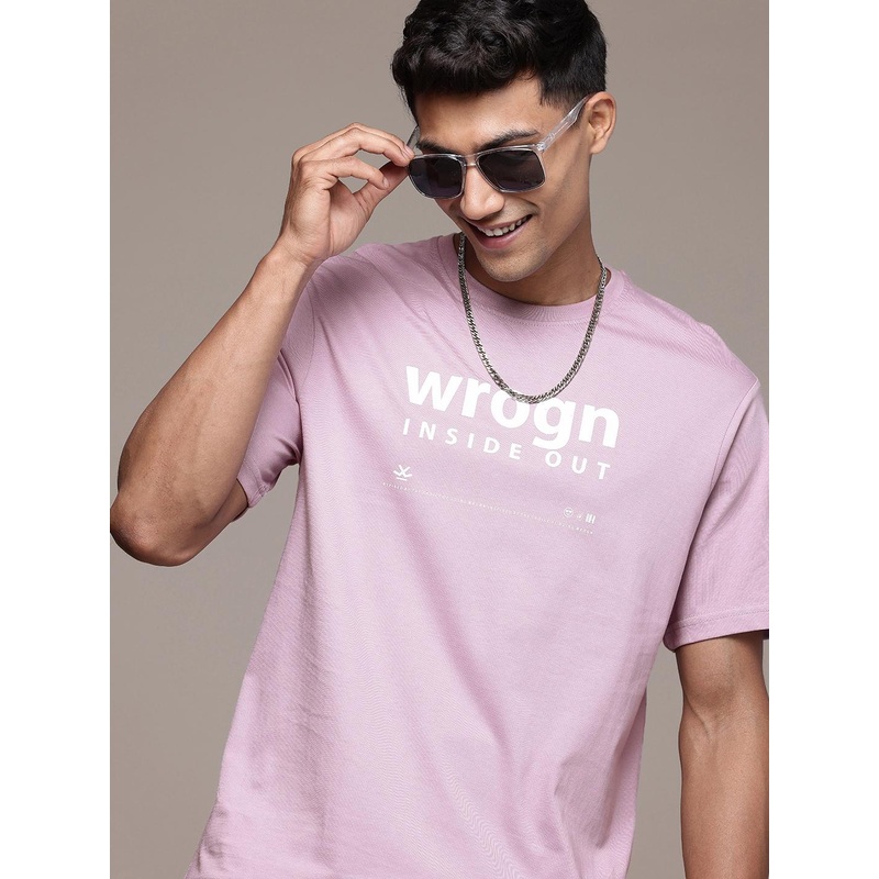 WROGN Brand Logo Printed Pure Cotton T-shirt