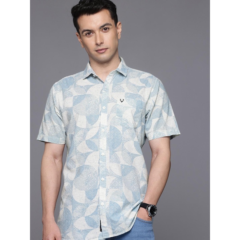 Allen Solly Custom Slim Fit Geometric Printed Cotton Linen Casual Shirt