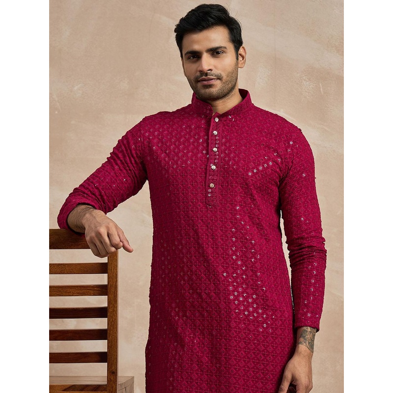 Anouk Ethnic Motifs Embroidered Mandarin Collar Thread Work Straight Kurta
