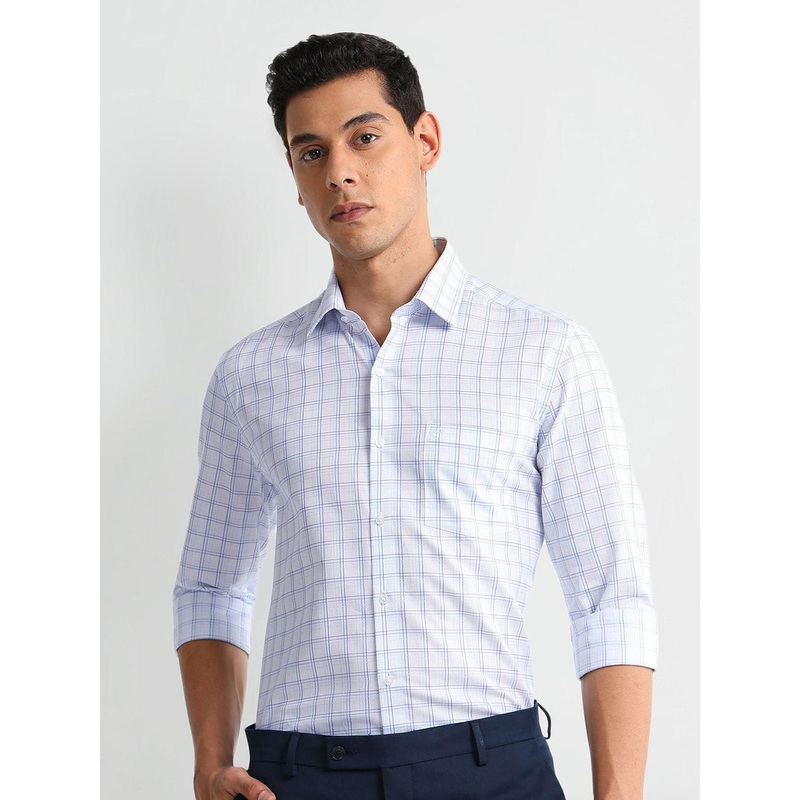 Arrow Checked Cutaway Collar Curved Cotton Slim Fit Formal Shirt