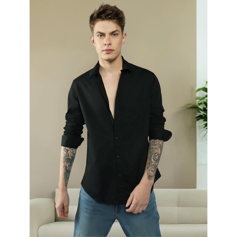 Dennis Lingo Men Black Slim Fit Casual Shirt