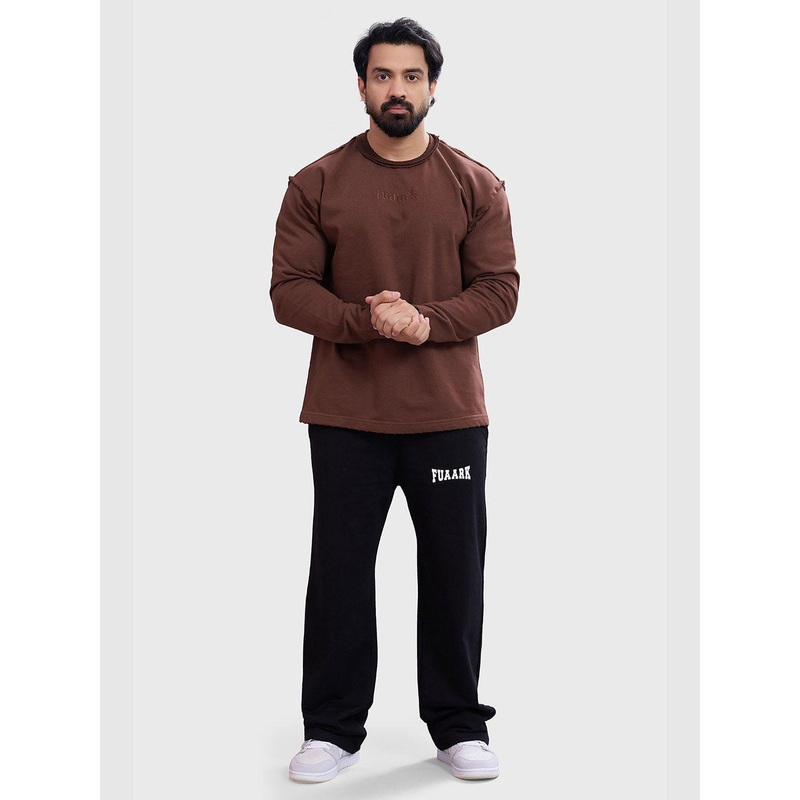 FUAARK Men Solid Round Neck Full Sleeves Oversized Fit Sweatshirt