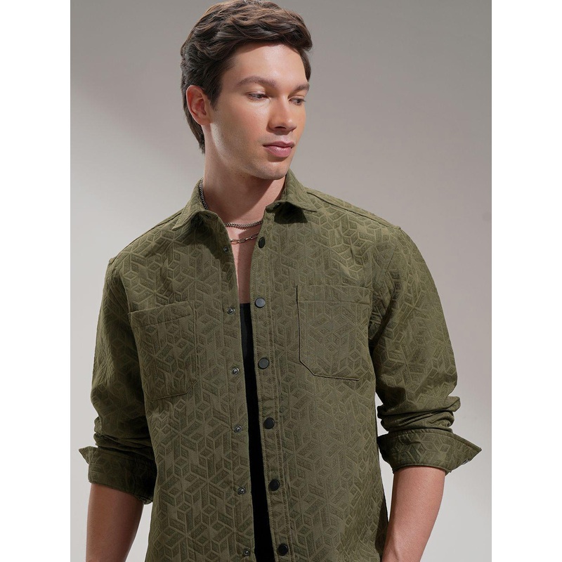 HIGHLANDER Comfort Cutaway Collar Relaxed Fit Jacquard Shirt
