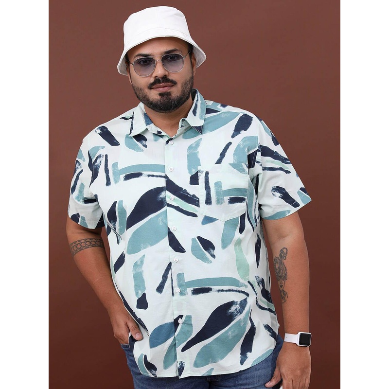 HIGHLANDER Plus Size Abstract Printed Cotton Casual Shirt