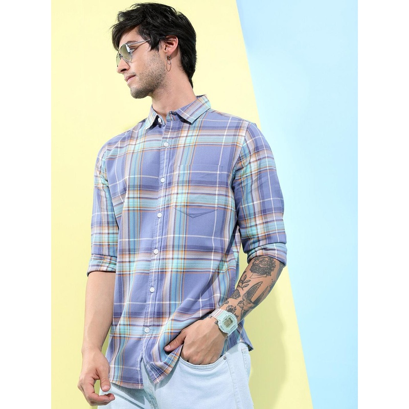 HIGHLANDER Tartan Checked Slim Fit Casual Shirt