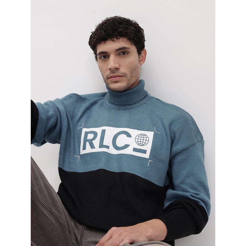 The Roadster Lifestyle Co. Men Colourblocked Turtle Neck Pure Cotton Pullover