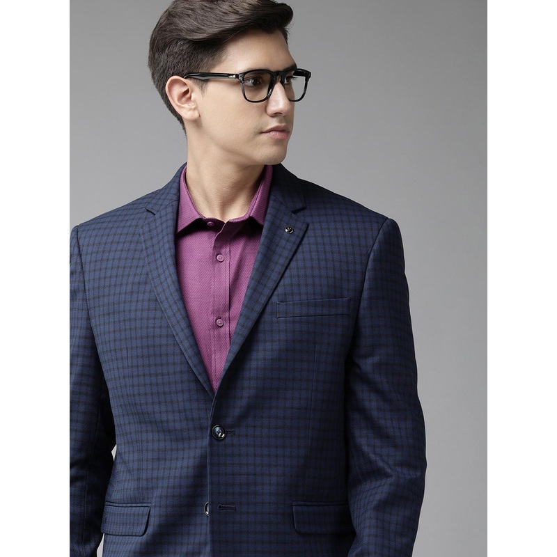 Van Heusen Men Checked Slim Fit Single-Breasted Formal Blazer