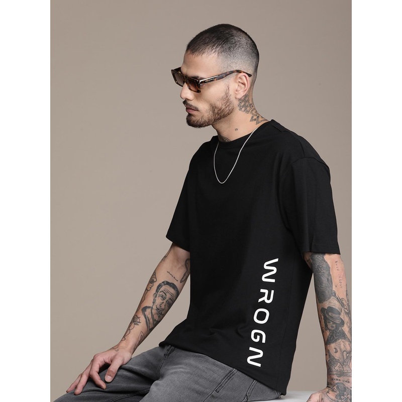 WROGN Brand Logo Printed Drop-Shoulder Sleeves Oversized T-shirt