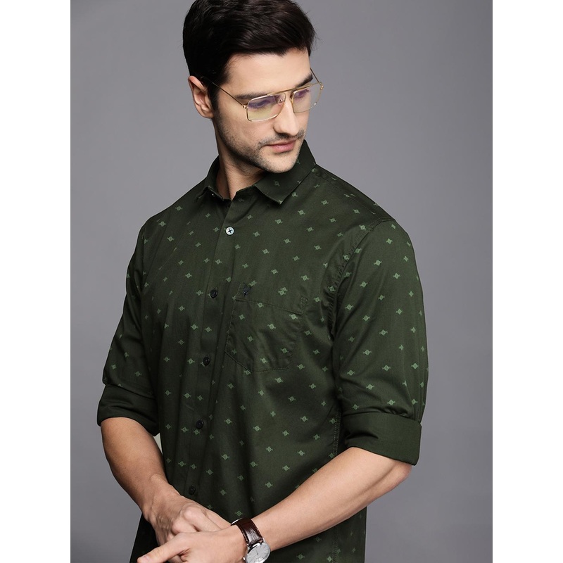 Allen Solly Men Green & White Sport Fit Printed Casual Shirt