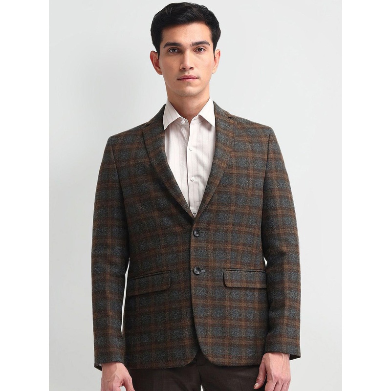 Arrow Checked Notched Lapel Single Breasted Formal Blazer