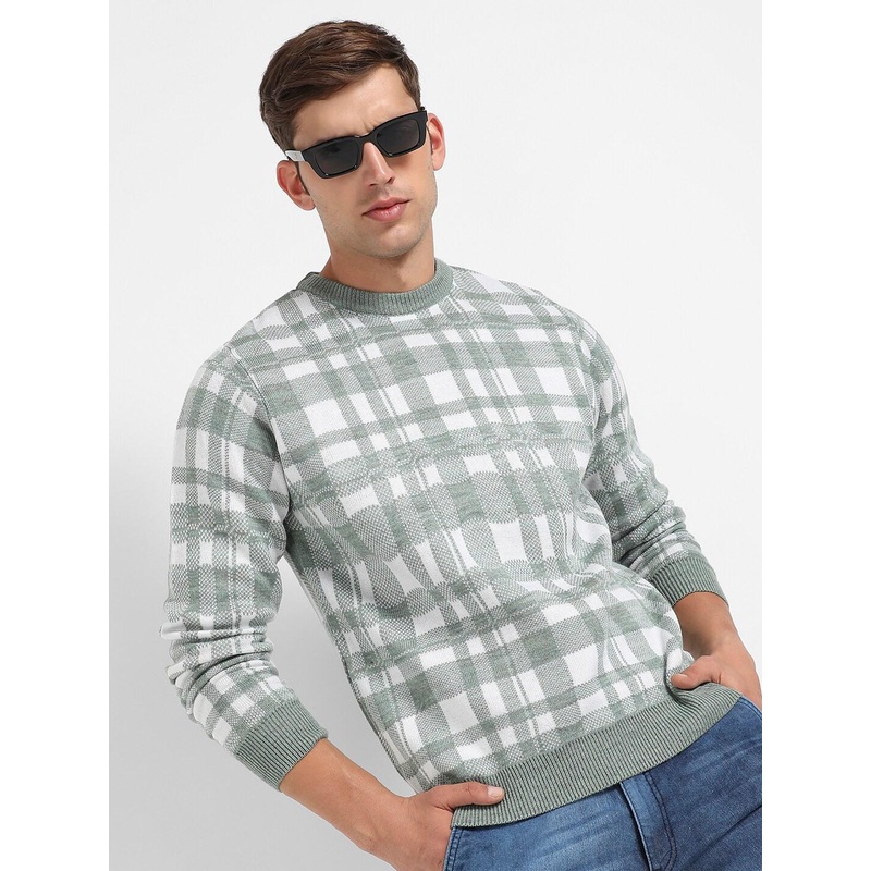 Campus Sutra Checked Ribbed Woollen Pullover