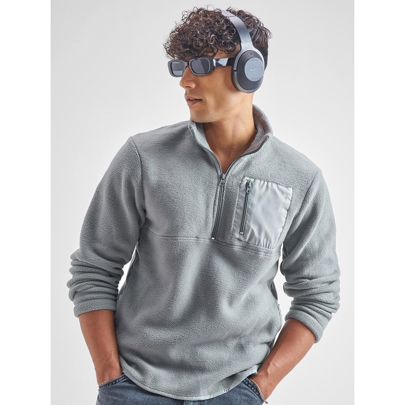 HIGHLANDER Grey Mock Collar Pullover Sweatshirt
