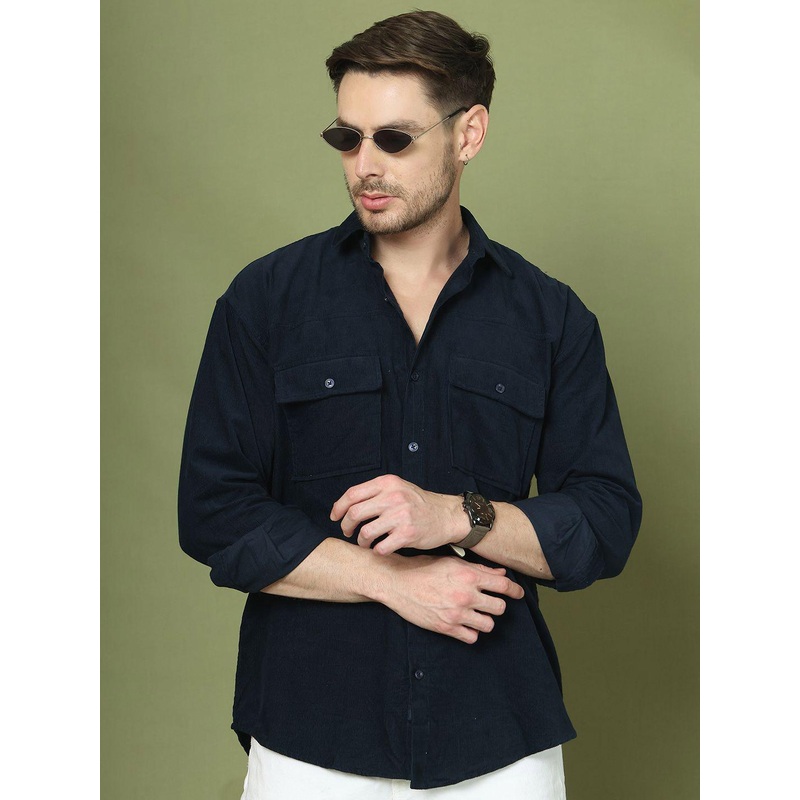 Roadster Classic Spread Collar Pocket Detailing Relaxed Fit Corduroy Shirt
