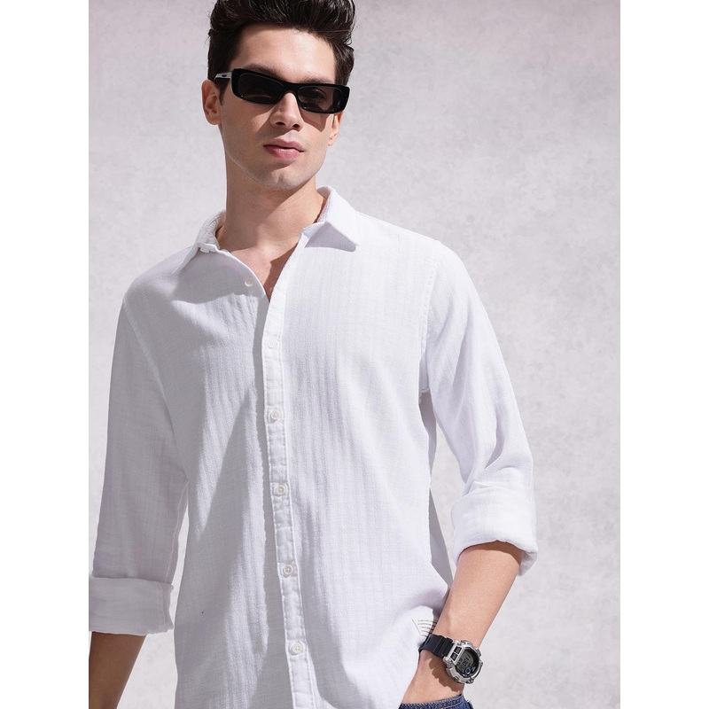 WROGN Self Striped Pure Cotton Casual Shirt