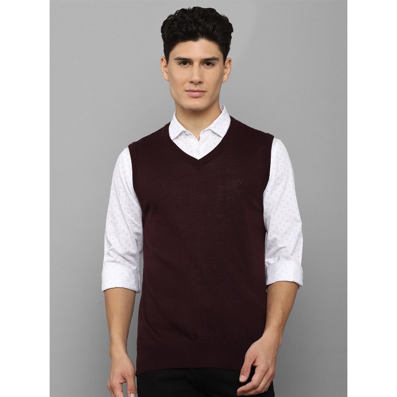 Allen Solly Men Maroon Solid Acrylic Sweater Vest