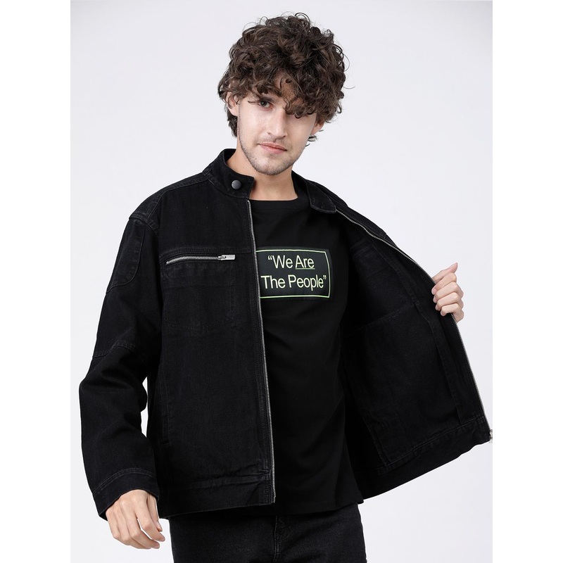 HIGHLANDER Men Black Solid Denim Jacket