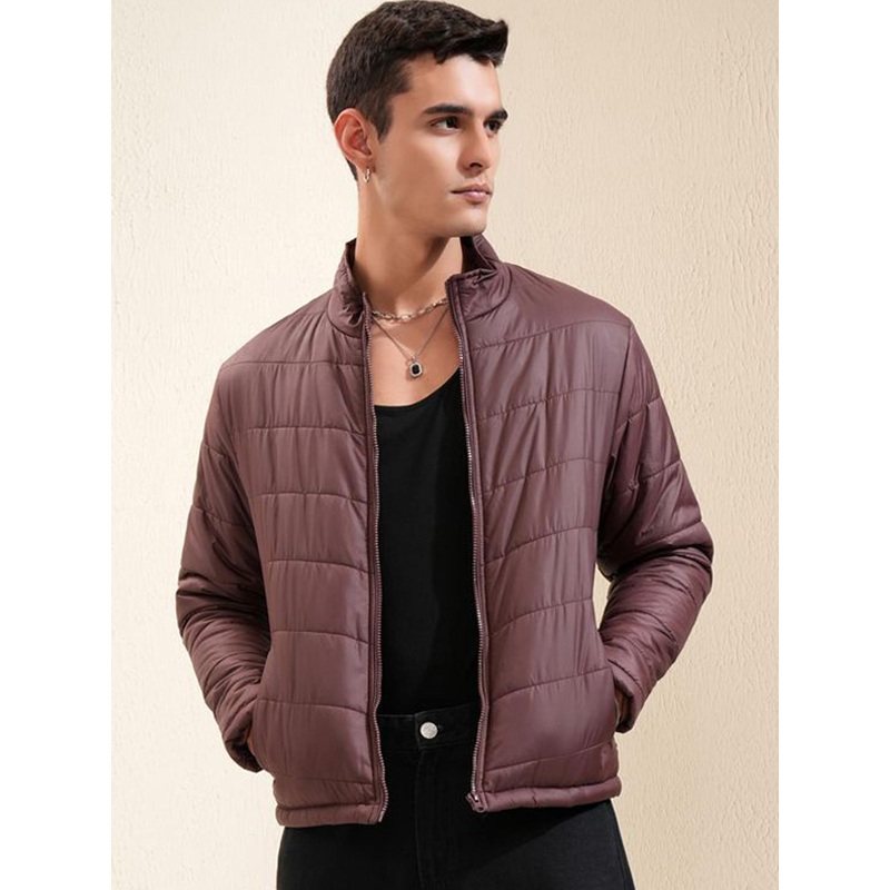 HIGHLANDER Men Brown High Neck Puffer Jacket