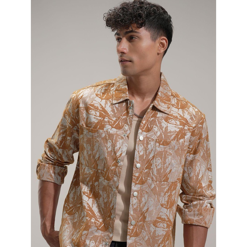HIGHLANDER Men Comfort Relaxed Fit Abstract Printed Spread Collar Casual Shirt
