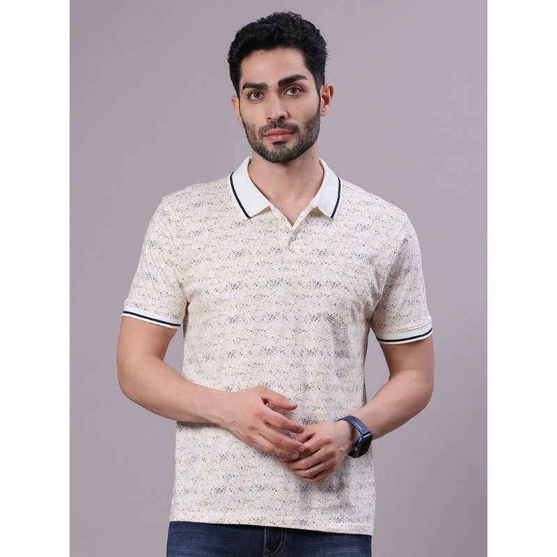 V-Mart Abstract Printed Polo Collar Cotton T-shirt