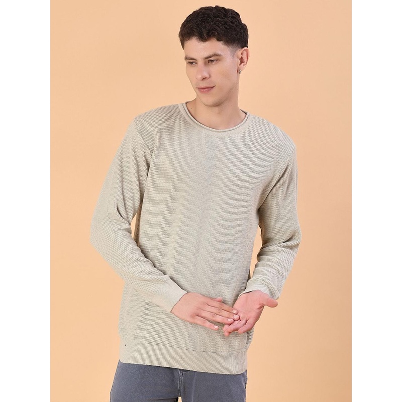 V-Mart Men Ribbed Self Design Round Neck Long Sleeve Pullover