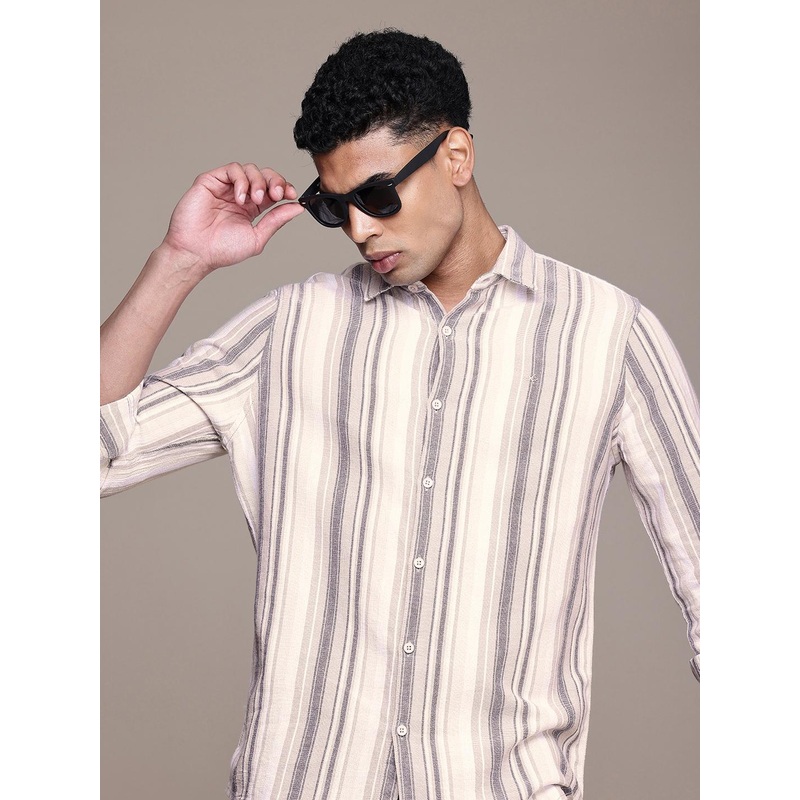 WROGN Pure Cotton Slim Fit Striped Casual Shirt