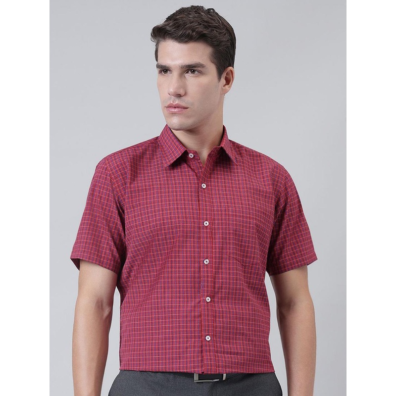 ACCOX Comfort Micro Checked Short Sleeves Cotton Formal Shirt