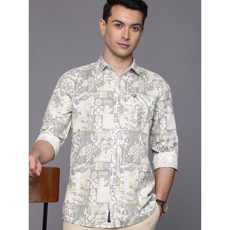 Allen Solly Custom Slim Fit Printed Cotton Linen Casual Shirt