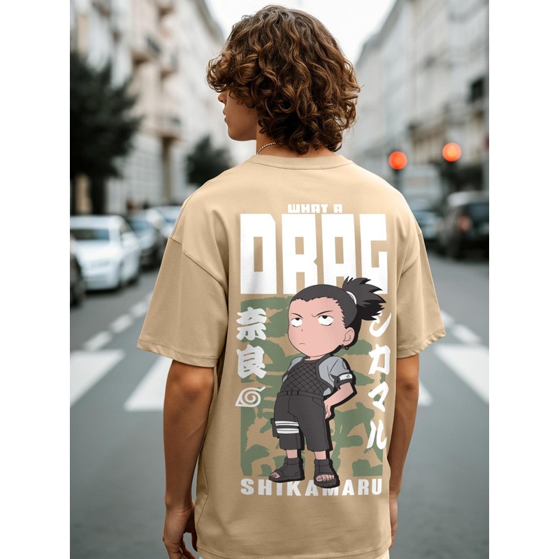Bewakoof Brown Naruto Graphic Printed Drop-Shoulder Sleeves Oversized Cotton T-shirt