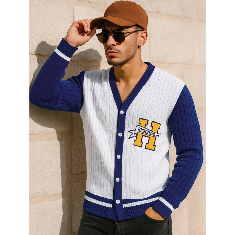 Bewakoof Men Typography Embroidered V-Neck Cardigan