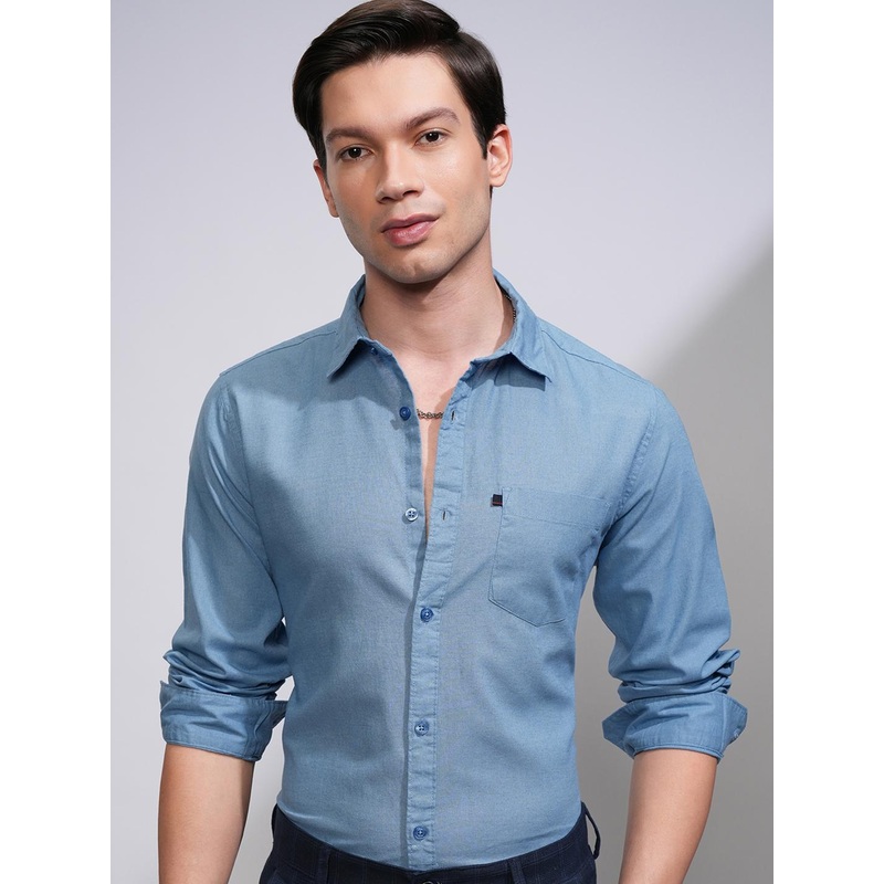 HIGHLANDER Men Blue Slim Fit Casual Shirt