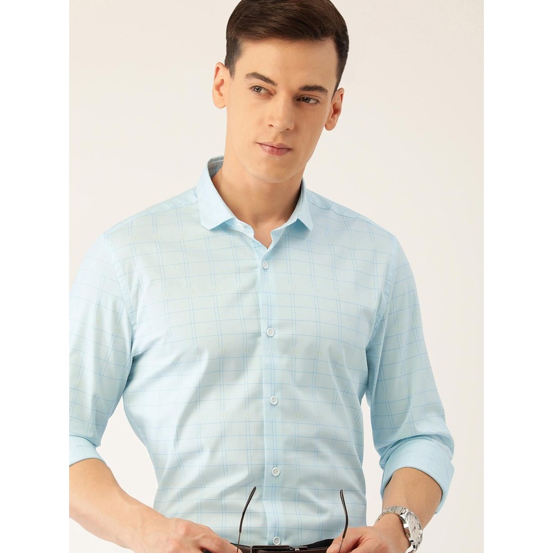 Peter England Men Classic Slim Fit Windowpane Checked Formal Shirt