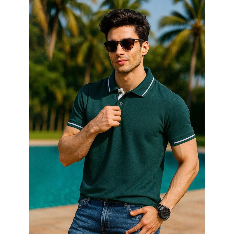 VEIRDO Men Solid Round Neck Cotton Slim Fit T-shirt