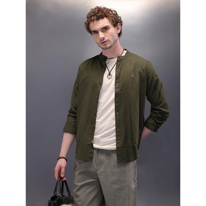 WROGN Men Band Collar Pure Cotton Casual Shirt