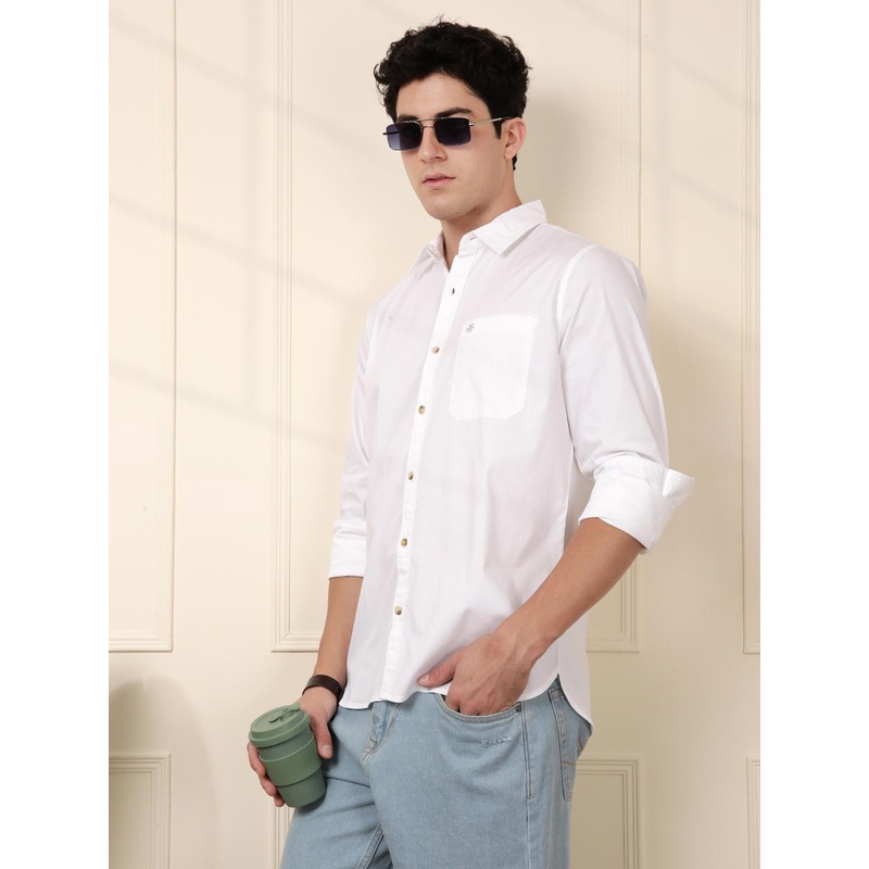 WROGN Men White Slim Fit Solid Casual Shirt