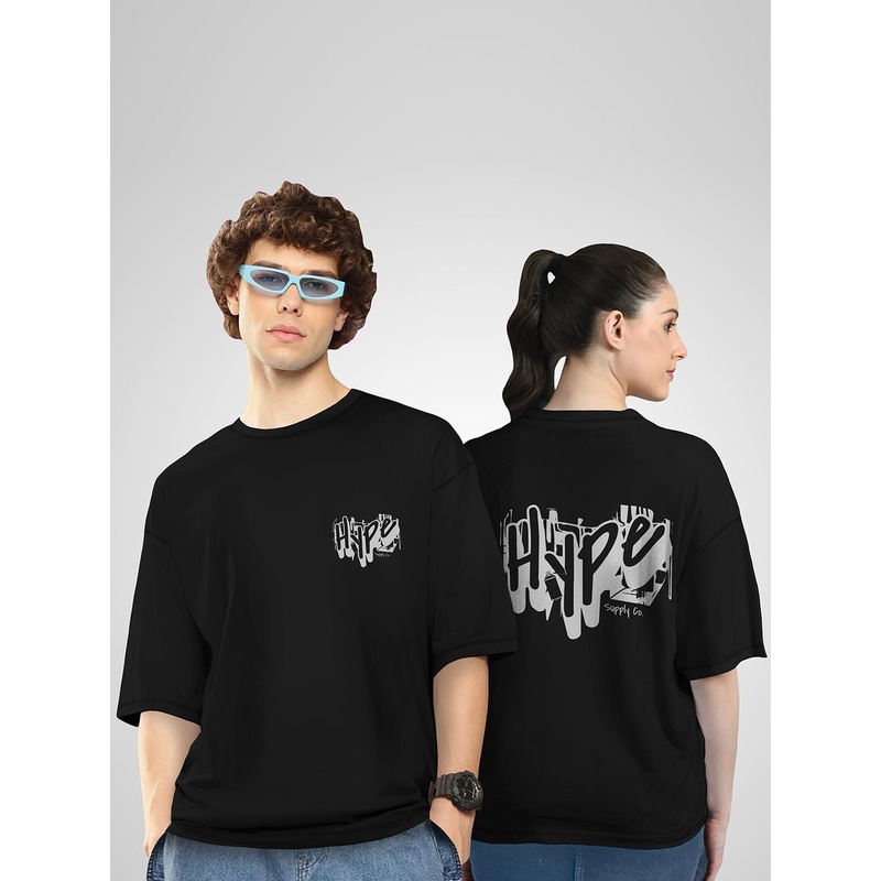 BAESD Unisex Twistform Twinny Zone Pack Of 2 HYPE Printed Cotton Oversized T-shirts