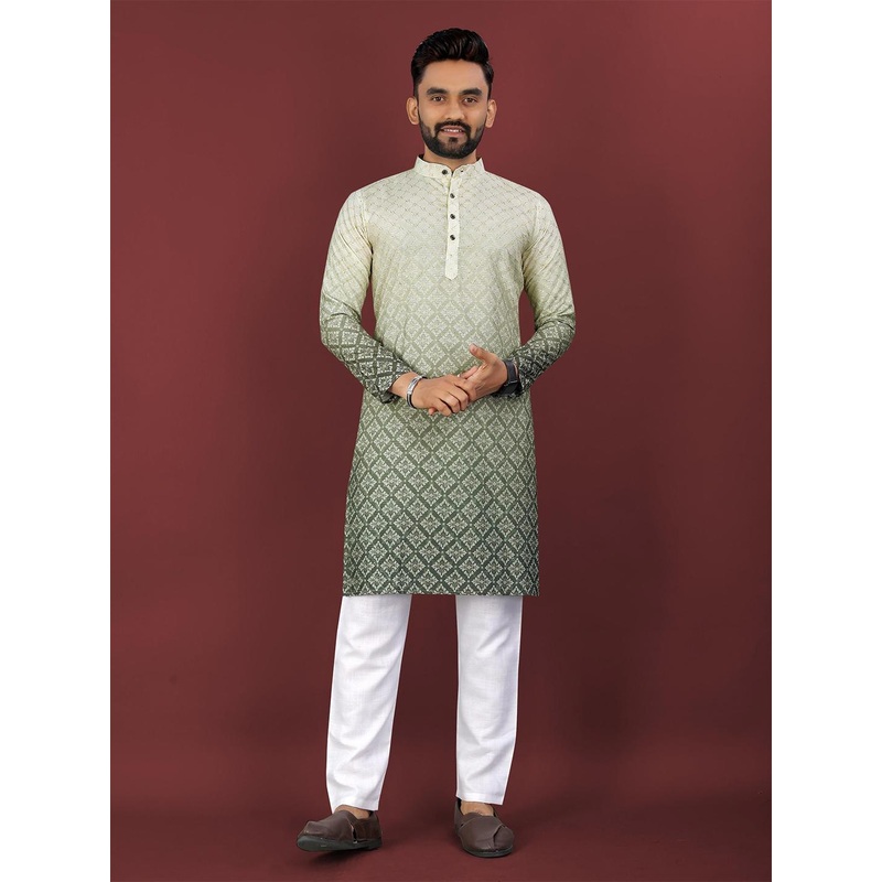 CHARLOTTE GRACIOUS Floral Printed Band Collar Sequinned Straight Kurta