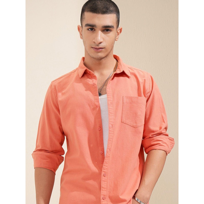 HIGHLANDER Men Dobby Textured Solid Casual Shirt