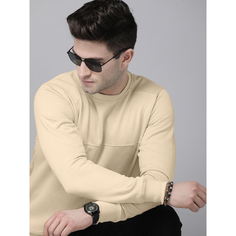 Roadster Men Beige Solid Sweatshirt