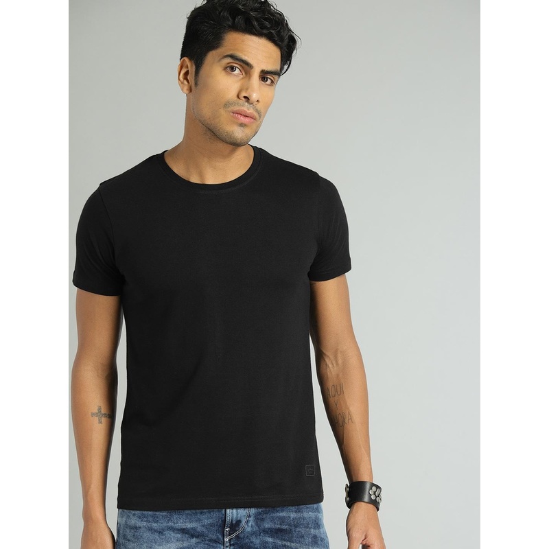 Roadster Men Black Cotton T-shirt