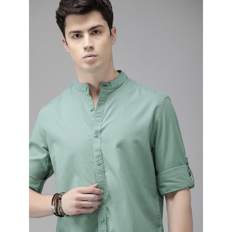 Roadster Men Green Regular Fit Solid Casual Sustainable Shirt