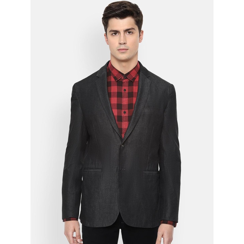 Van Heusen Men Grey Slim-Fit Pure Cotton Single-Breasted Blazer